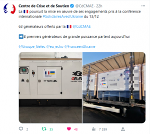 Tweet de centre de crise et de soutien